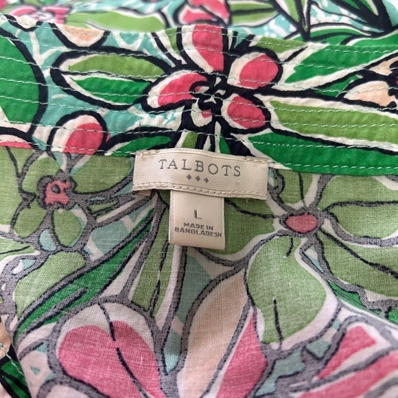 TALBOTS Floral Print Blouse Top Cotton Green Watermelon Sleeveless Tunic Tank - Picture 14 of 16